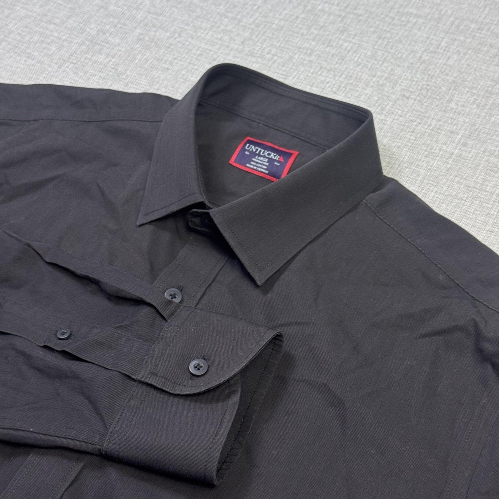 UNTUCKit Dress Shirt Mens Large Black Wrinkle Resistant 100% Cotton Point Collar